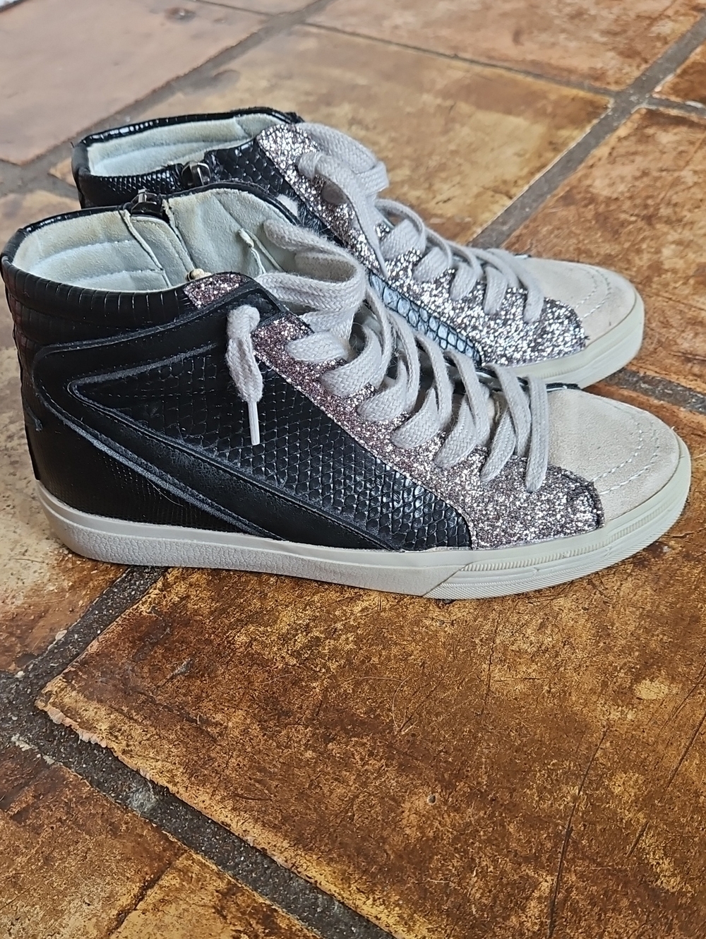 ShuShop Black and Silver Glitter High-Top Sneakers